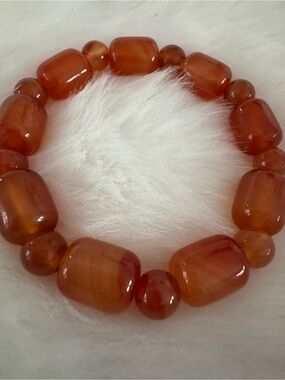Carnelian Beaded Stretch Bracelet - Warm Amber Red